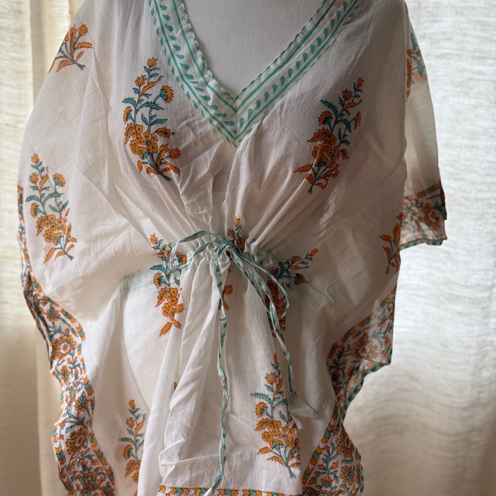 Floral Embroidered V-Neck Women's Beach Coverup Top